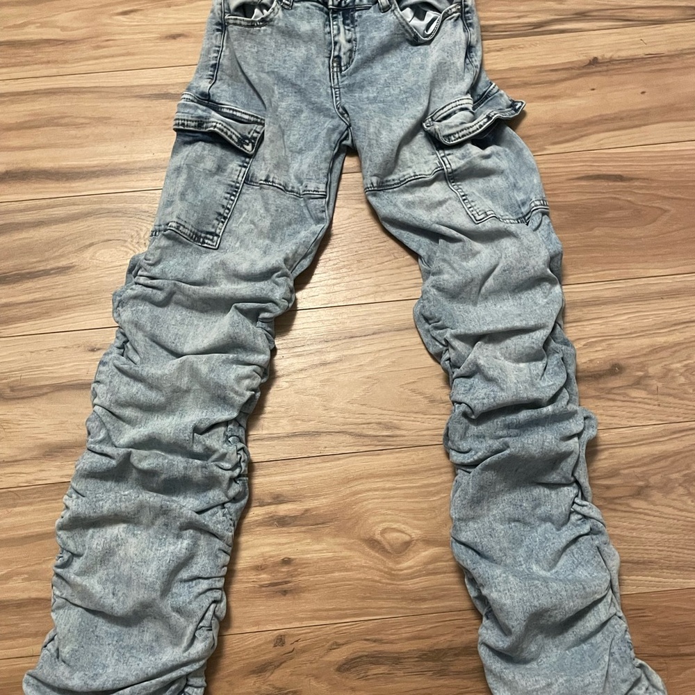 SHEIN Light Blue Ruched Denim Jeans